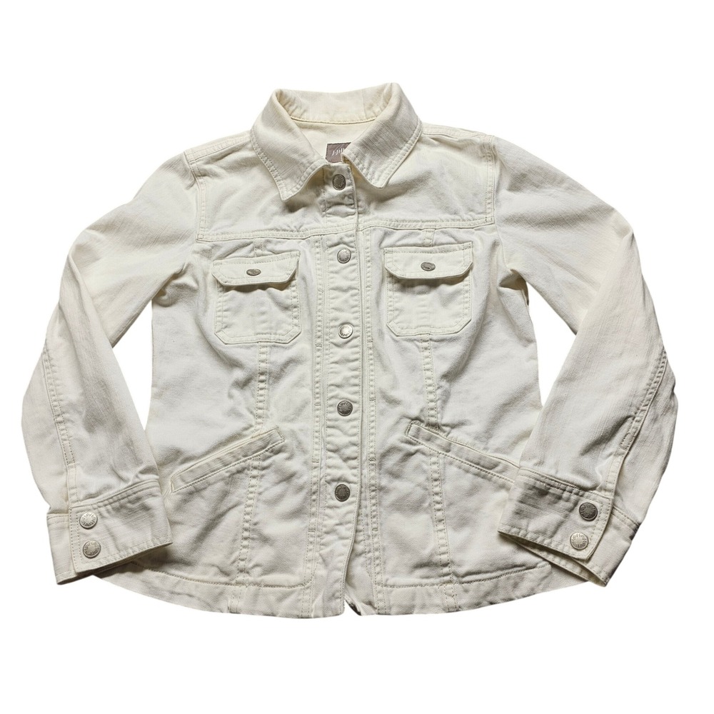 J. Jill Denim Jacket Womens XS Cream Stretch Cotton Button Front Trucker Coat